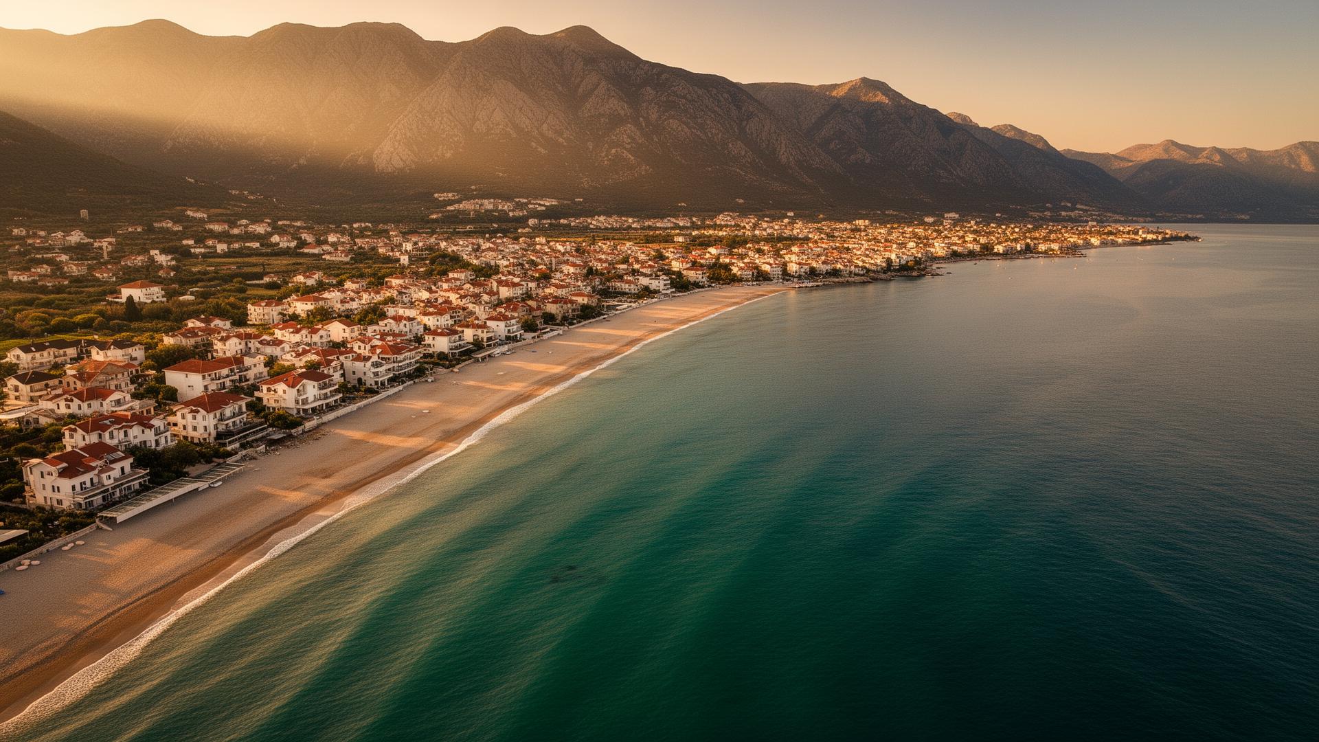 Drohnenaufnahme der Küste von Ulcinj, Montenegro
